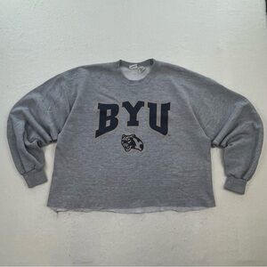 Vintage MJ Soffe BYU Cougars Grey Cropped Crewneck Size XL